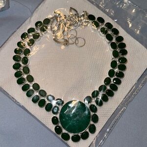 Emerald Gemstone 925 Sterling Silver Jewelry Necklace adjustable mined authentic
